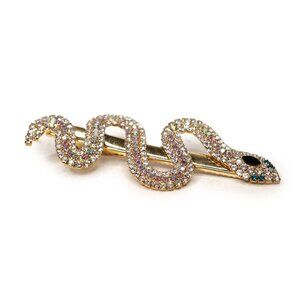 Snake Rhinestone Hair Alligator Clip Gold Crystal Gem Shiny Prom Wedding Glamour